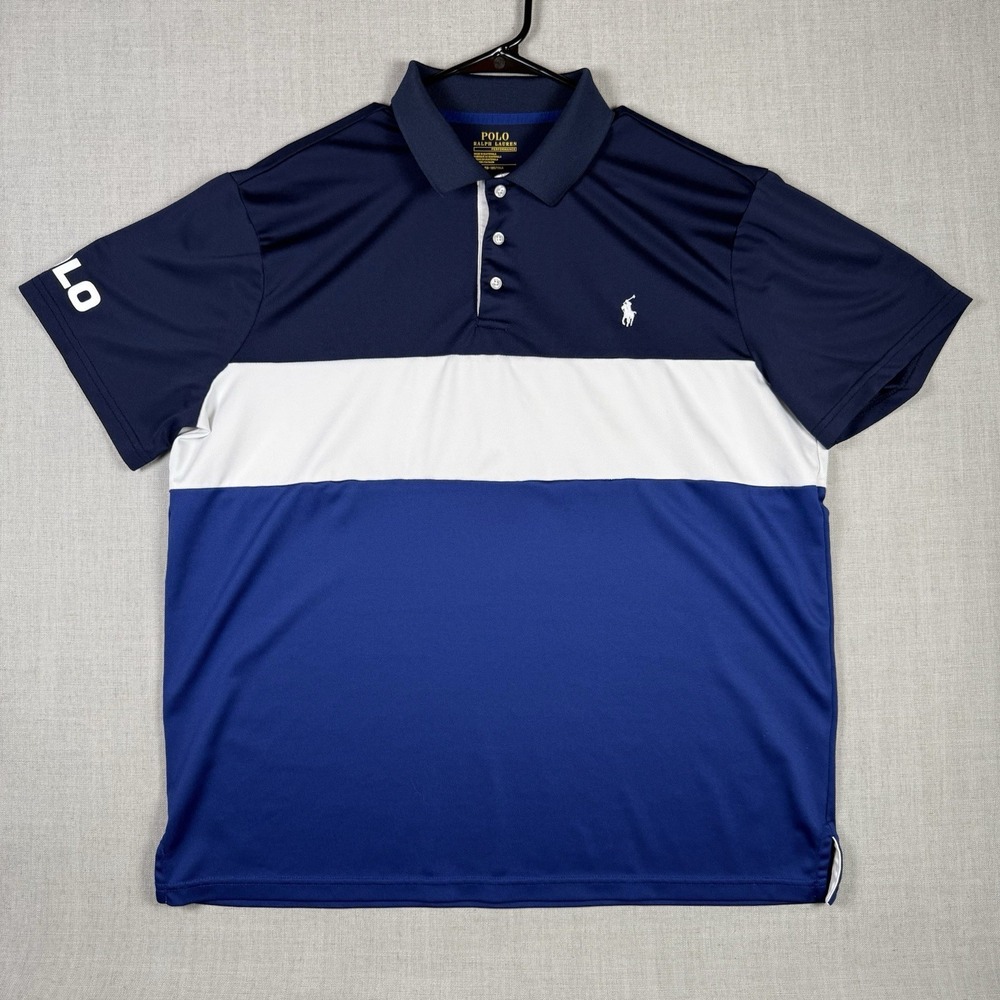 Polo Ralph Lauren Shirt Mens Size XL Blue White Performance Golf Athletic